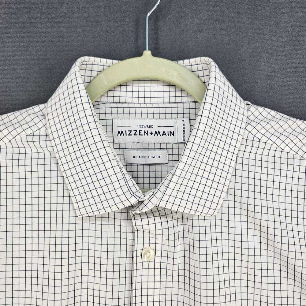 Mizzen+Main Leeward Shirt Mens XL White Check Trim Fit Non Iron Stretch - Picture 2 of 9